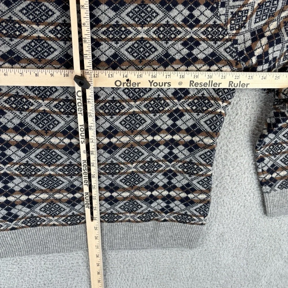 J.CREW Sweater Mens Large 100% Lambswool Gray Navy Fair Isle Print *New‎ w/Tags*